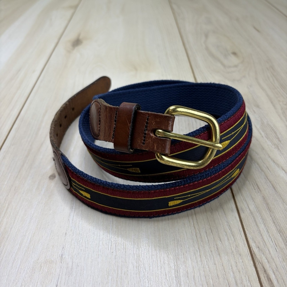 J. Press Ribbon Belt 40 OARS red Navy Nautical Canvas Leather